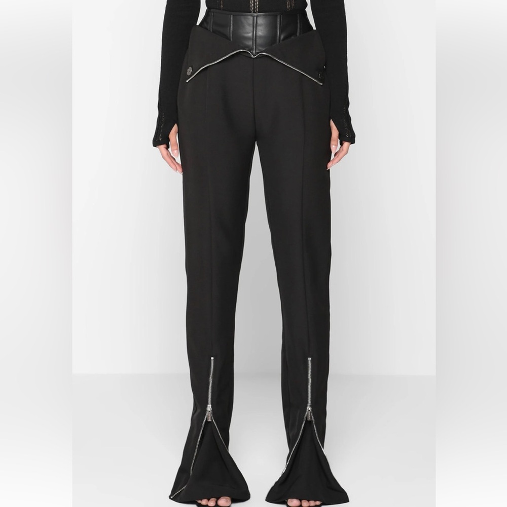 Maniere De Voir Vegan Leather Corset Zip Trousers